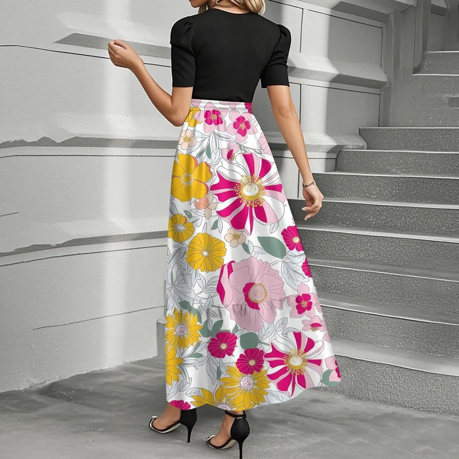 Wrap Dresses for Women Plus Size Floral Print Maxi Dress Ruffle Hem Elegant Summer Outfit