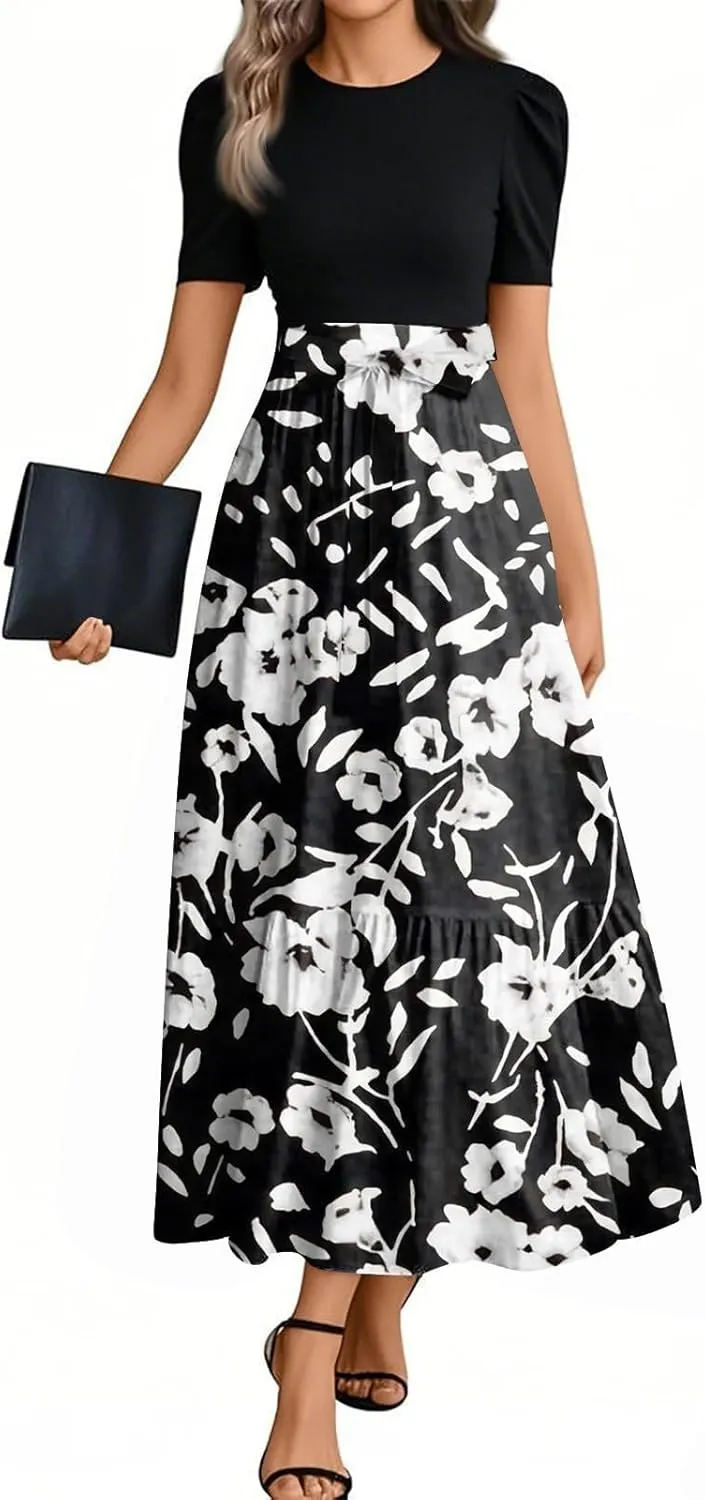 Wrap Dresses for Women Plus Size Floral Print Maxi Dress Ruffle Hem Elegant Summer Outfit
