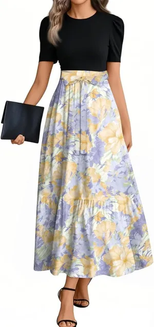 Wrap Dresses for Women Plus Size Floral Print Maxi Dress Ruffle Hem Elegant Summer Outfit
