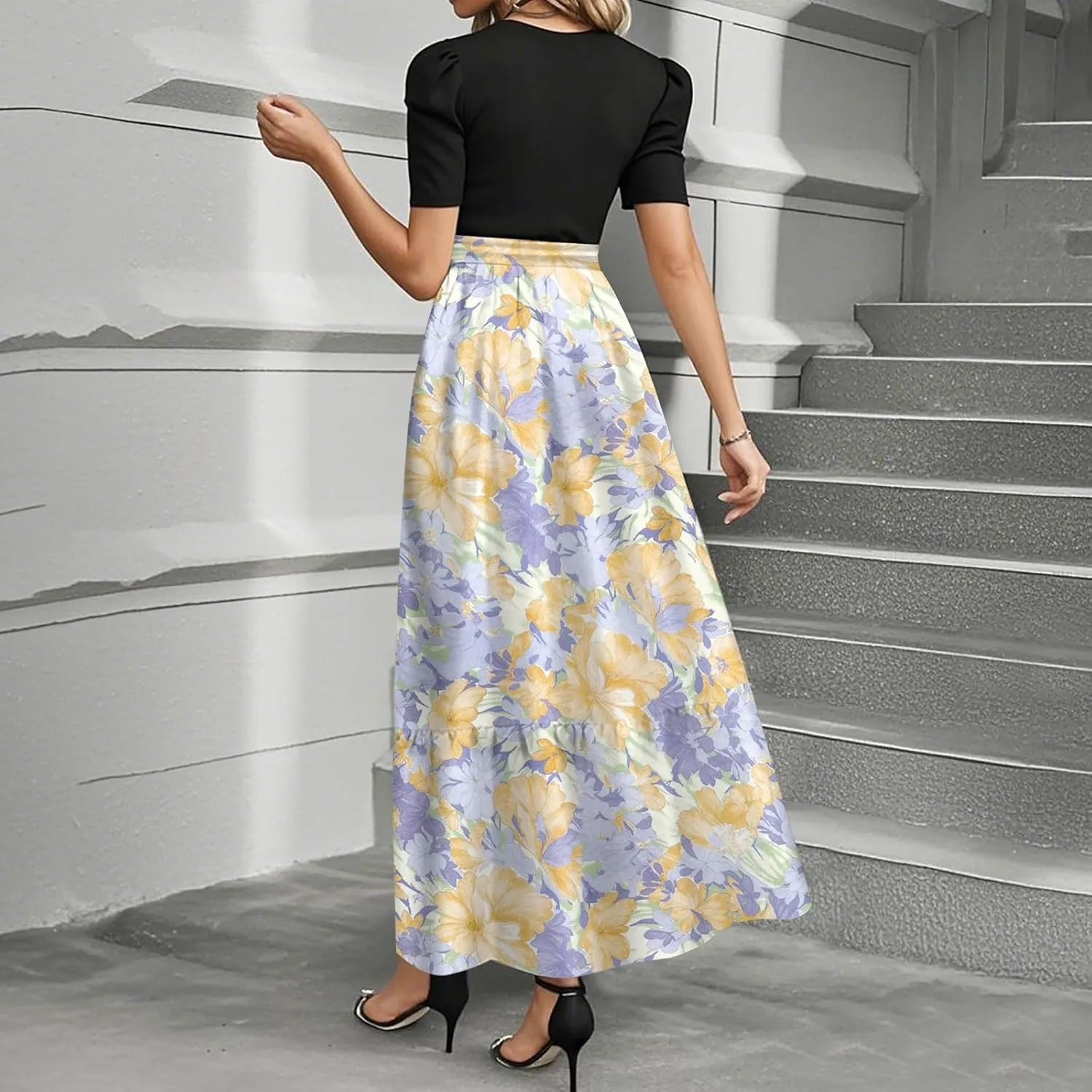 Wrap Dresses for Women Plus Size Floral Print Maxi Dress Ruffle Hem Elegant Summer Outfit
