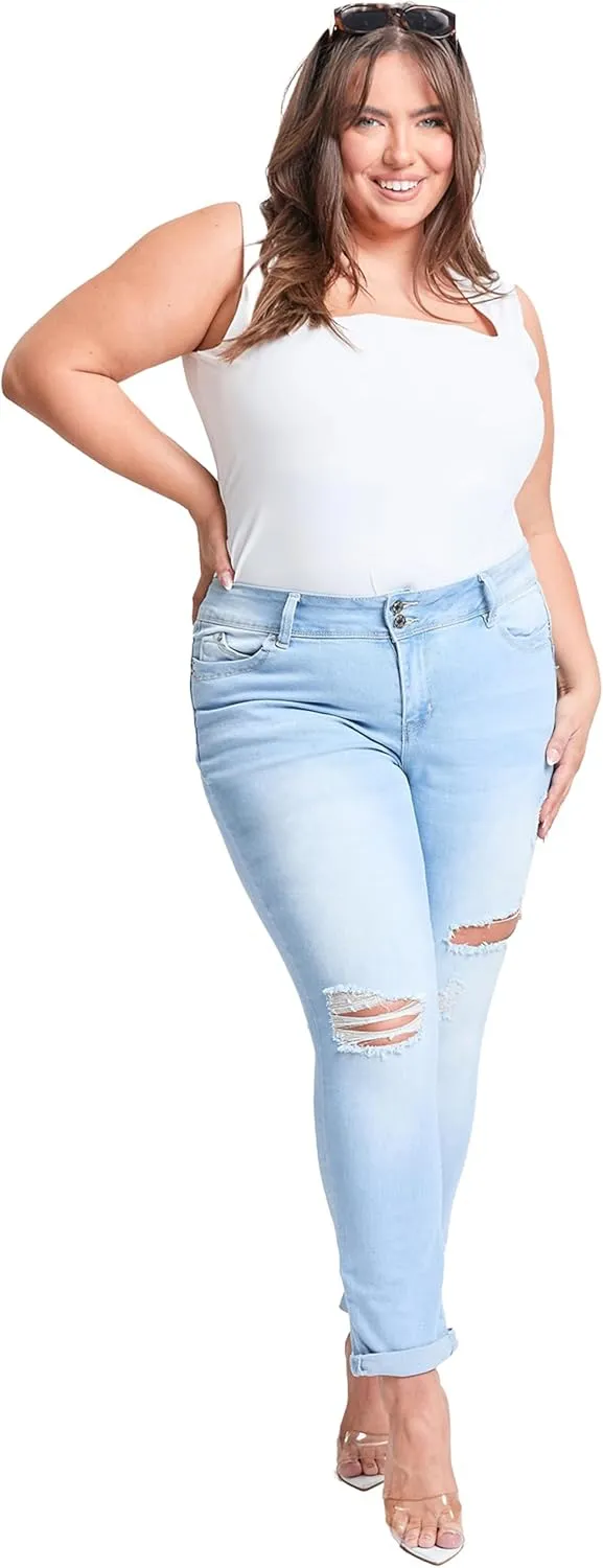 YMI Women's Plus Wannabettabutt Cuffed Ankle Jeans