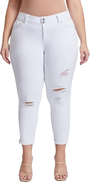YMI Women's Plus Wannabettabutt Cuffed Ankle Jeans