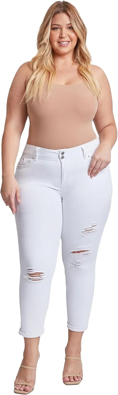 YMI Women's Plus Wannabettabutt Cuffed Ankle Jeans