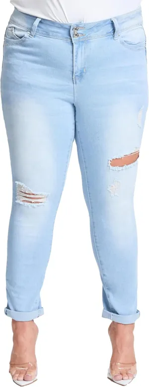 YMI Women's Plus Wannabettabutt Cuffed Ankle Jeans