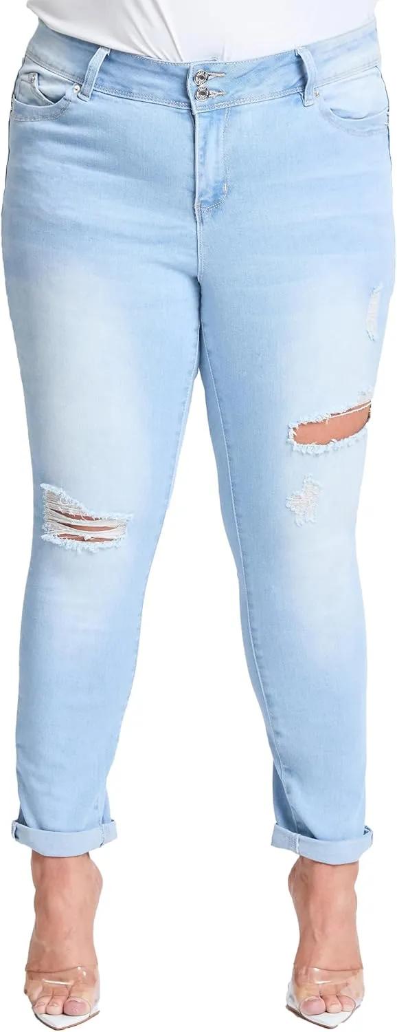 YMI Women's Plus Wannabettabutt Cuffed Ankle Jeans