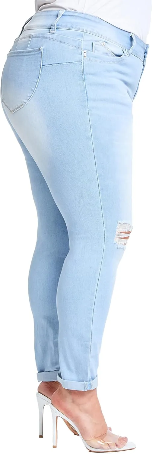 YMI Women's Plus Wannabettabutt Cuffed Ankle Jeans