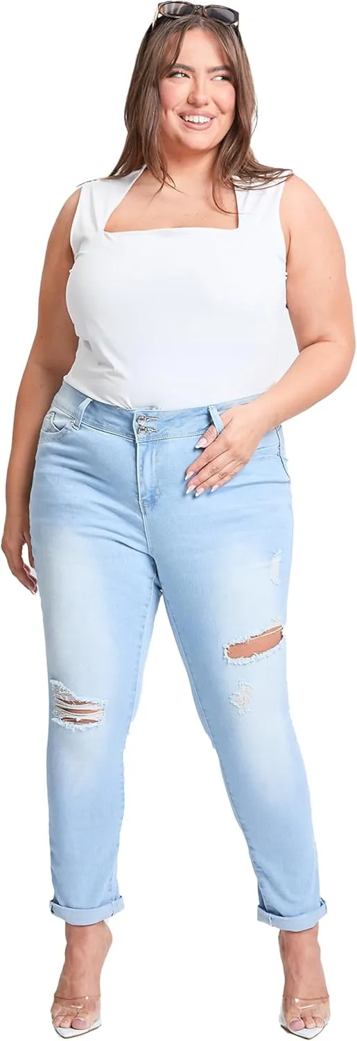 YMI Women's Plus Wannabettabutt Cuffed Ankle Jeans