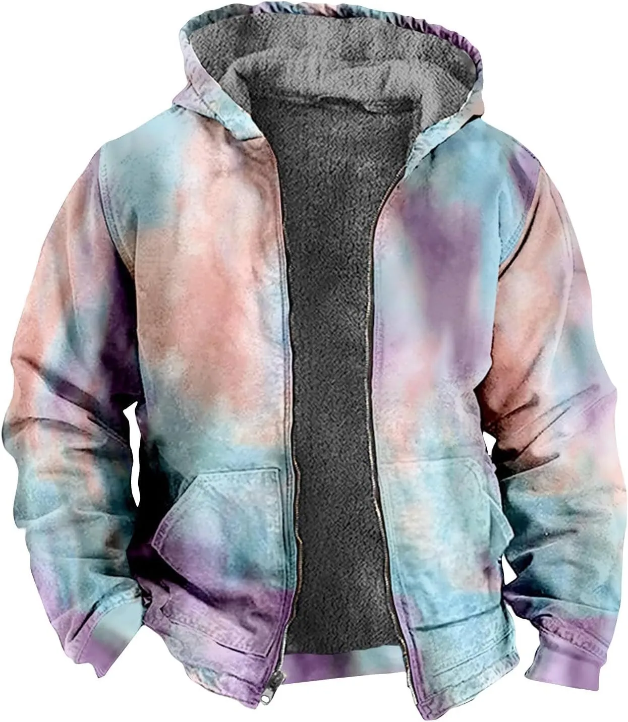 Ymosrh Men's Casual Hooded Jacket Graphic Sherpa Lined Fleece Hoodie Jacket Winter Warm Sweatershirt Coats Jacket, M-7XL