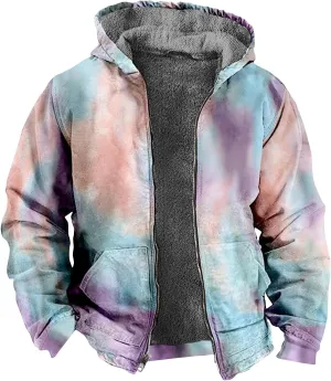 Ymosrh Men's Casual Hooded Jacket Graphic Sherpa Lined Fleece Hoodie Jacket Winter Warm Sweatershirt Coats Jacket, M-7XL