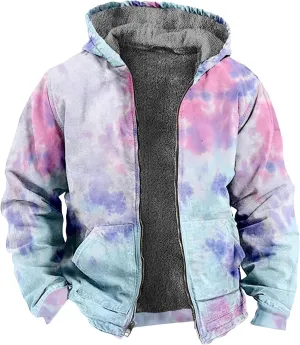 Ymosrh Men's Casual Hooded Jacket Graphic Sherpa Lined Fleece Hoodie Jacket Winter Warm Sweatershirt Coats Jacket, M-7XL