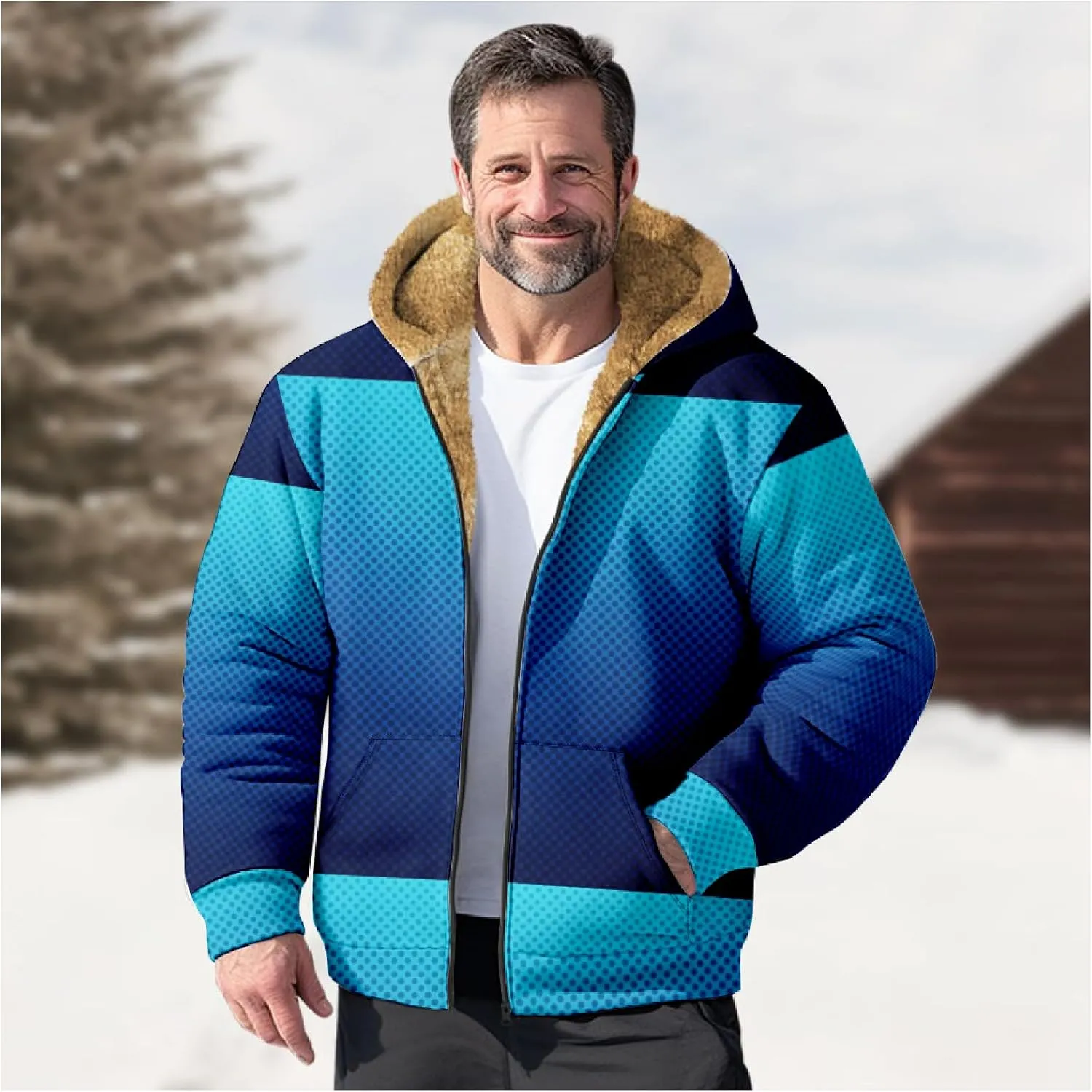 Ymosrh Men's Fleece Jacket with Hood Winter Graphic Warm Thicken Sherpa Lined Full Zip Jackets Coats, S-4XL