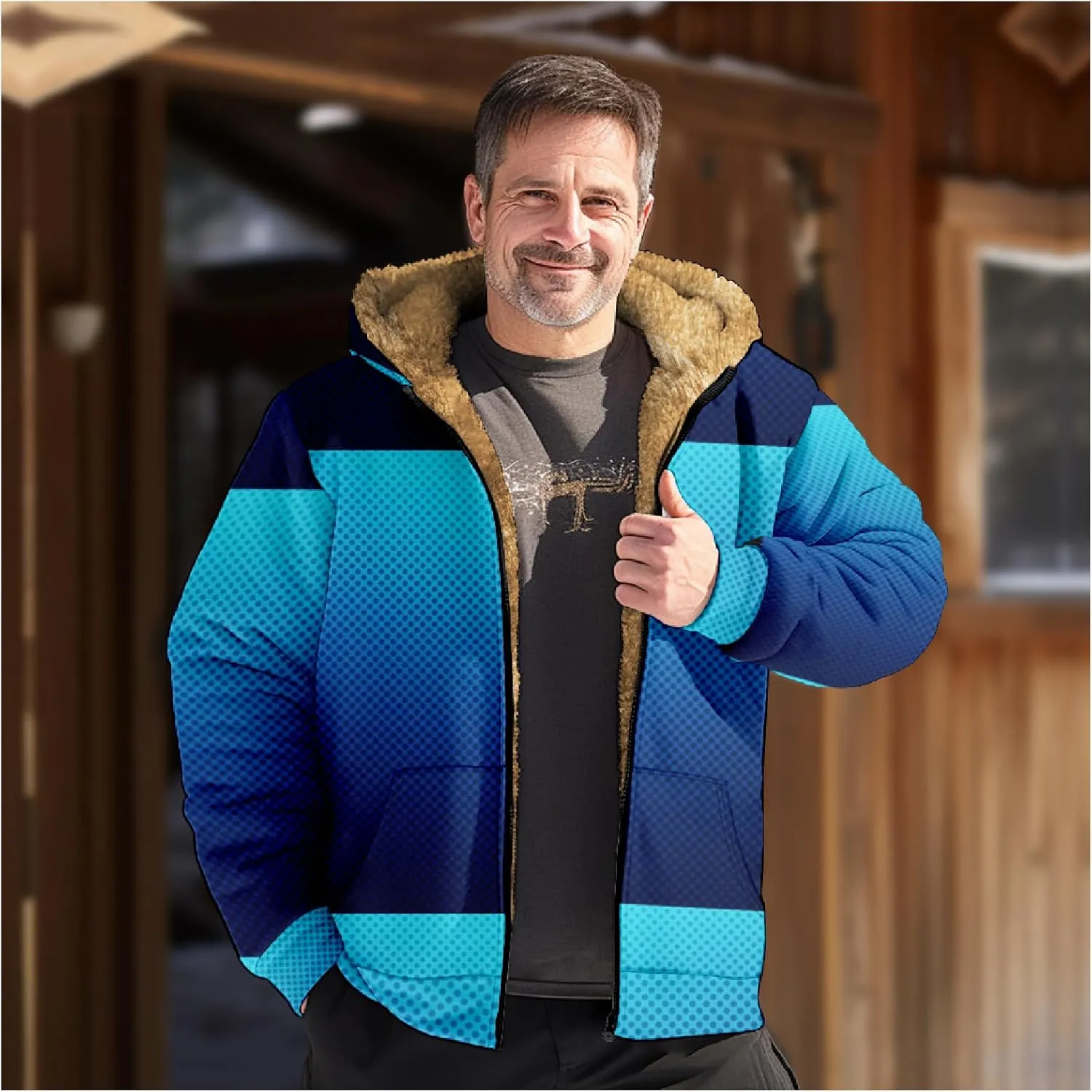 Ymosrh Men's Fleece Jacket with Hood Winter Graphic Warm Thicken Sherpa Lined Full Zip Jackets Coats, S-4XL