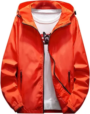 Ymosrh Men's Rain Coats Lightweight Windbreaker Casual Refleciton Zip Up Jackets with Hood Winter Jackets, M-7XL