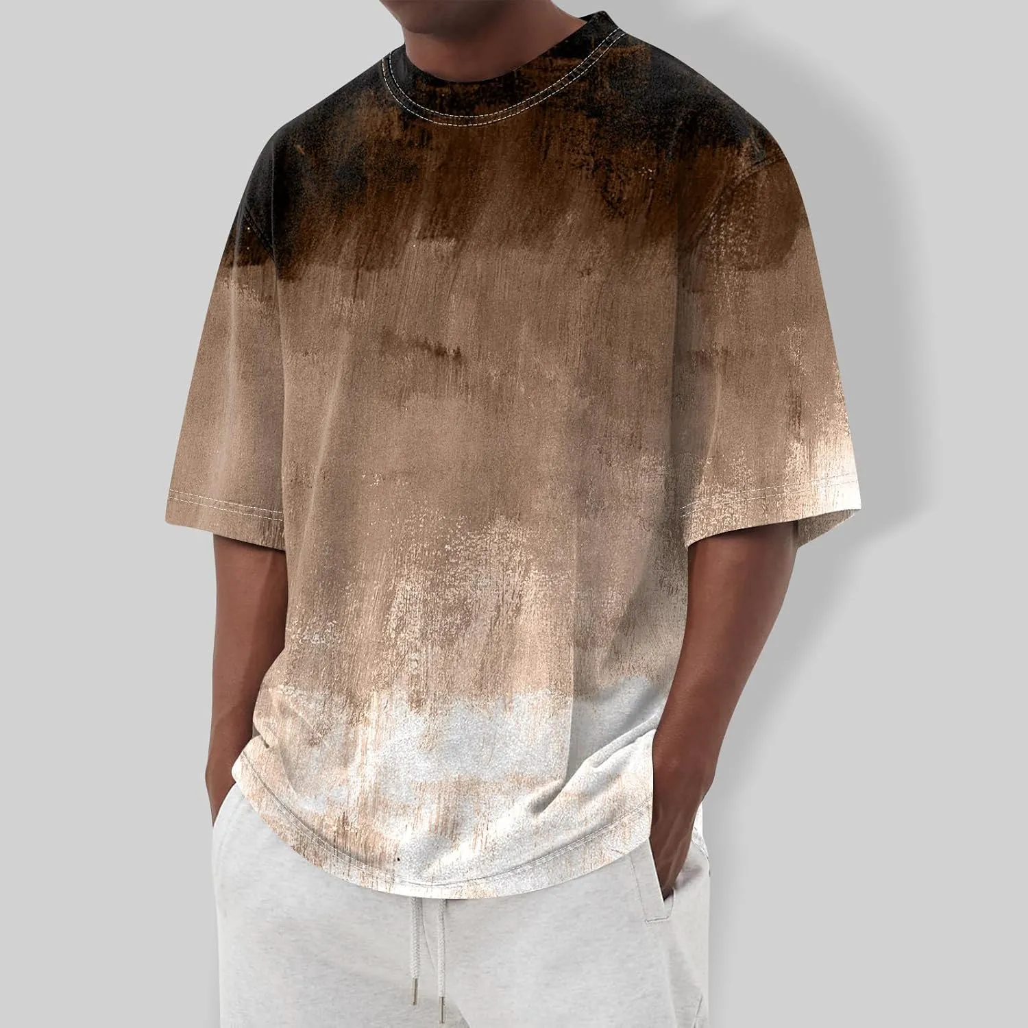 Ymosrh Men's Summer T Shirts Gradient Color Short Sleeve Crew Neck Soft Tee Shirts Beach Tops Casual Tees, S-5XL
