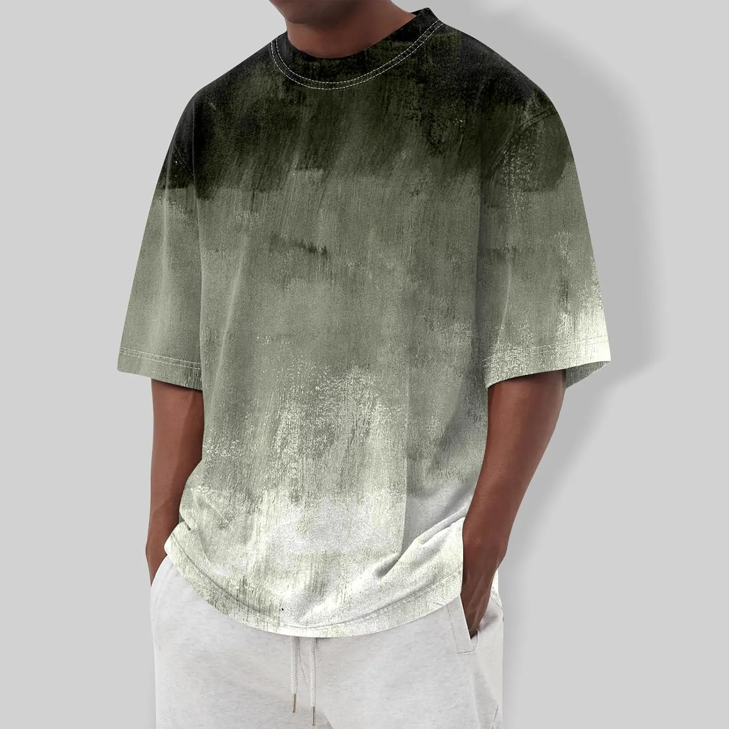 Ymosrh Men's Summer T Shirts Gradient Color Short Sleeve Crew Neck Soft Tee Shirts Beach Tops Casual Tees, S-5XL