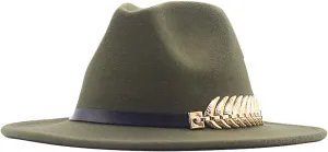 YOLAI Classic Black Fel𝐭 Fedora Hats for Women Wide Brim Wool Rancher Panama Jazz Hat with Belt-Buckle