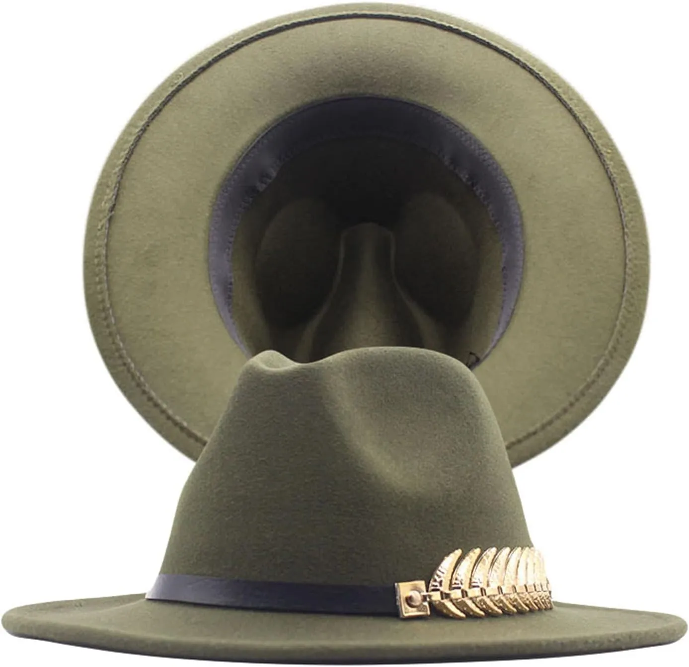 YOLAI Classic Black Fel𝐭 Fedora Hats for Women Wide Brim Wool Rancher Panama Jazz Hat with Belt-Buckle