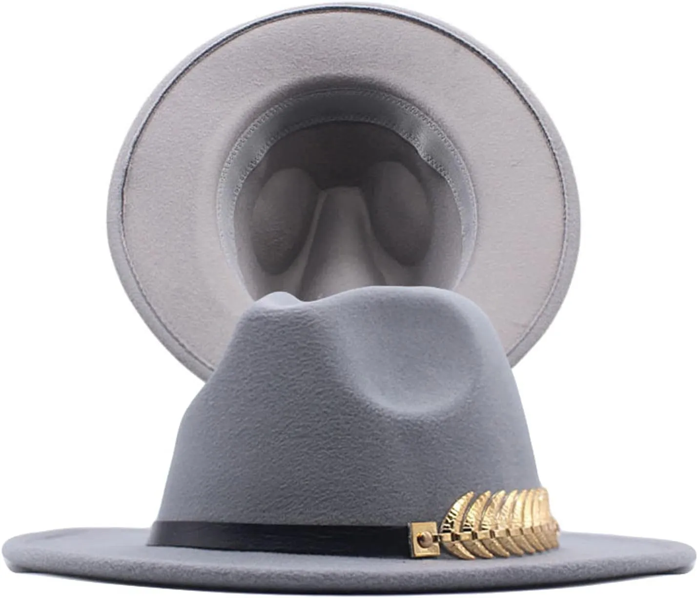 YOLAI Classic Black Fel𝐭 Fedora Hats for Women Wide Brim Wool Rancher Panama Jazz Hat with Belt-Buckle
