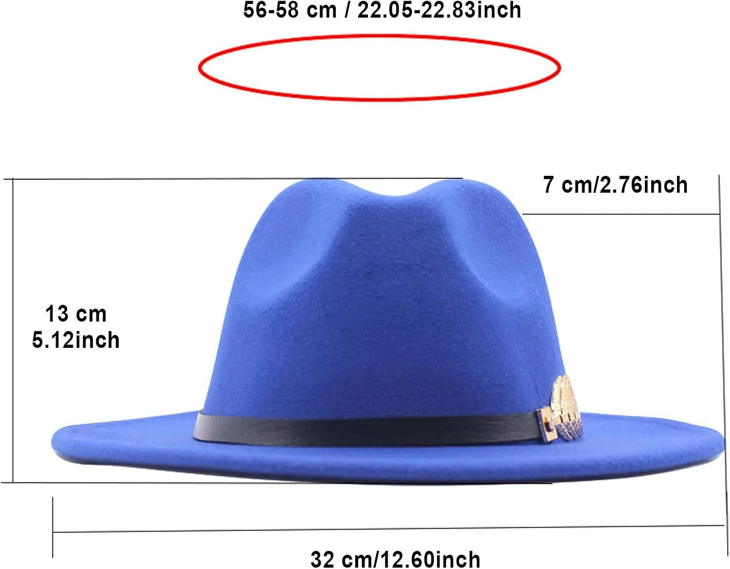 YOLAI Classic Black Fel𝐭 Fedora Hats for Women Wide Brim Wool Rancher Panama Jazz Hat with Belt-Buckle