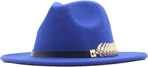 YOLAI Classic Black Fel𝐭 Fedora Hats for Women Wide Brim Wool Rancher Panama Jazz Hat with Belt-Buckle