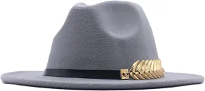YOLAI Classic Black Fel𝐭 Fedora Hats for Women Wide Brim Wool Rancher Panama Jazz Hat with Belt-Buckle