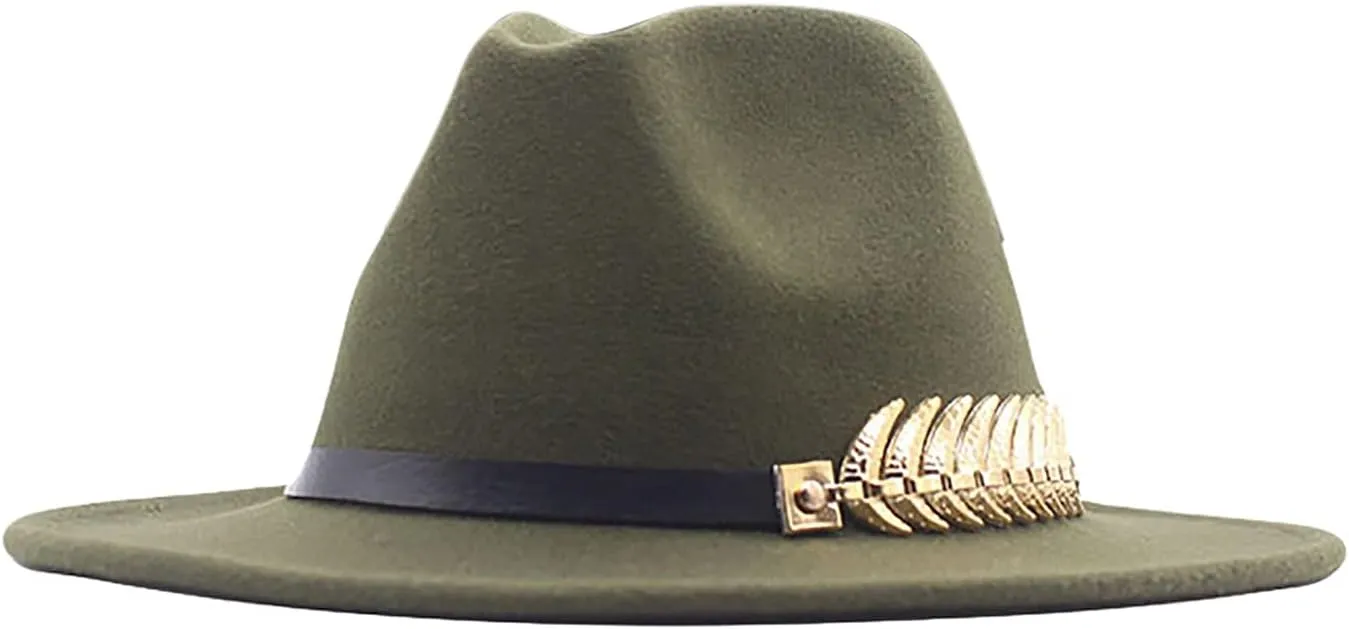 YOLAI Classic Black Fel𝐭 Fedora Hats for Women Wide Brim Wool Rancher Panama Jazz Hat with Belt-Buckle