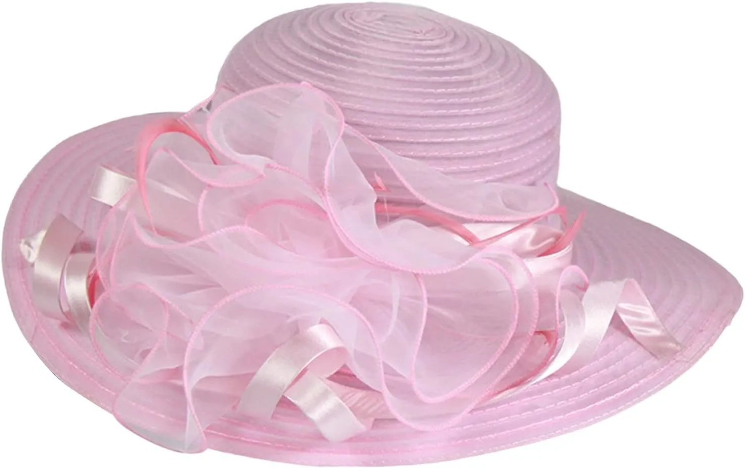 YOLAI Women Hat Tea Party Dress Hat Wide Brim Organza Church Hats 1930S Dresses for Women