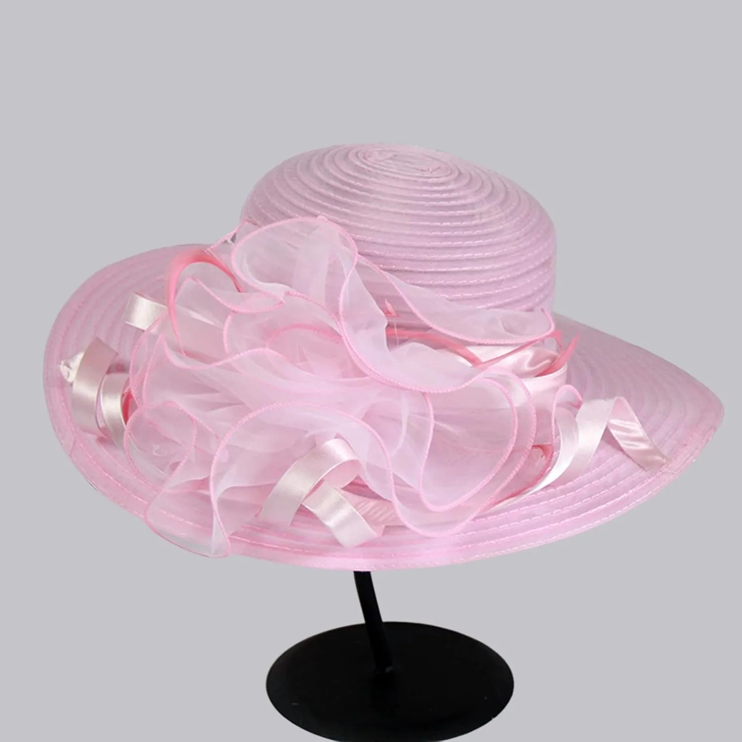 YOLAI Women Hat Tea Party Dress Hat Wide Brim Organza Church Hats 1930S Dresses for Women