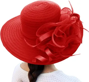 YOLAI Women Hat Tea Party Dress Hat Wide Brim Organza Church Hats 1930S Dresses for Women