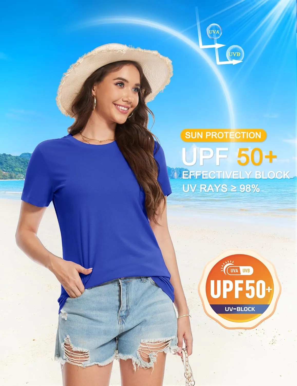 YUCOLEN Women's Cotton Short Sleeve Shirts UPF 50  Soft Breathable Crew Neck T-Shirts Basic Tops