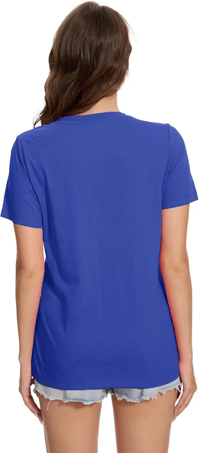 YUCOLEN Women's Cotton Short Sleeve Shirts UPF 50  Soft Breathable Crew Neck T-Shirts Basic Tops