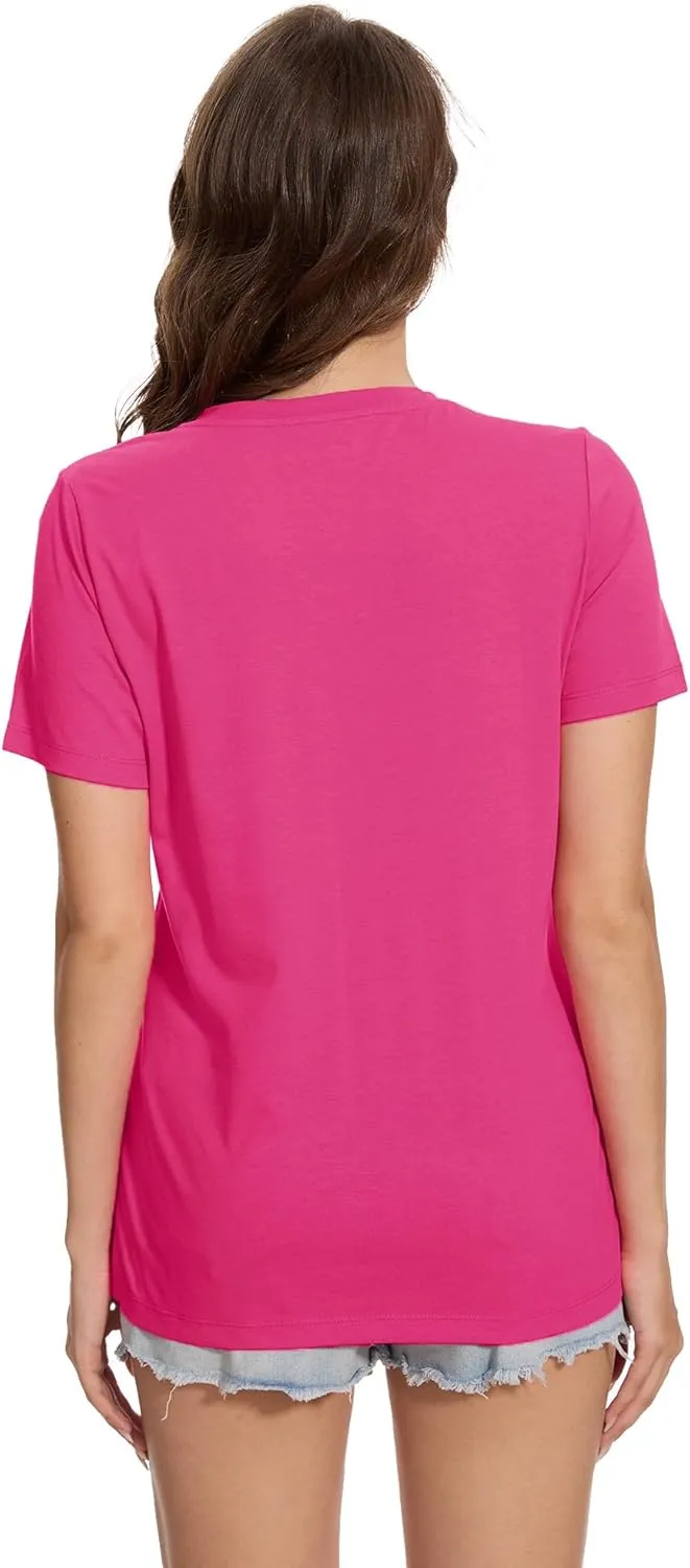 YUCOLEN Women's Cotton Short Sleeve Shirts UPF 50  Soft Breathable Crew Neck T-Shirts Basic Tops