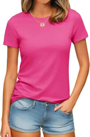 YUCOLEN Women's Cotton Short Sleeve Shirts UPF 50  Soft Breathable Crew Neck T-Shirts Basic Tops