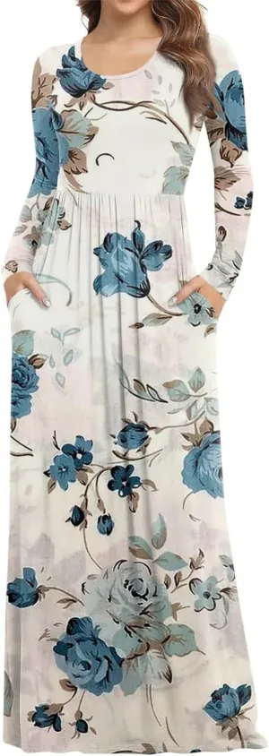 ZEFOTIM Long Sleeve Dress for Women Floral Dresses Summer Dresses for Women Long Dresses V Neck Dresses Spring Dresses