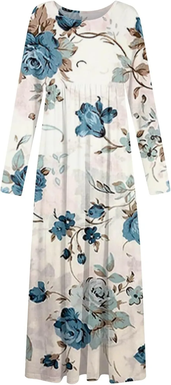 ZEFOTIM Long Sleeve Dress for Women Floral Dresses Summer Dresses for Women Long Dresses V Neck Dresses Spring Dresses