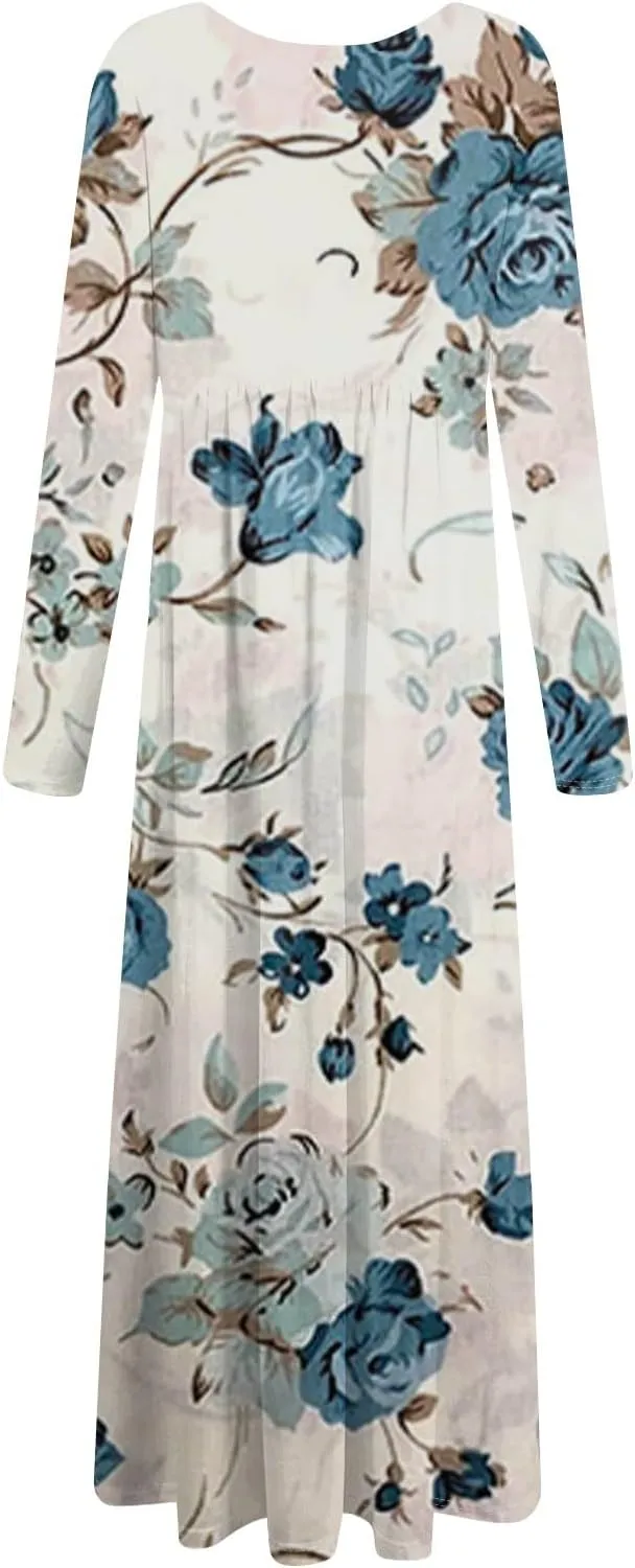 ZEFOTIM Long Sleeve Dress for Women Floral Dresses Summer Dresses for Women Long Dresses V Neck Dresses Spring Dresses